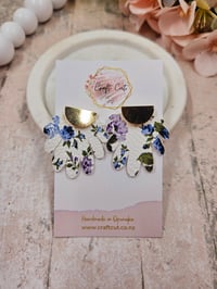 Image 1 of Blue and White Floral Fan Earrings