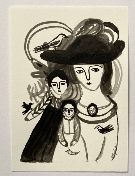 Image of bird lovers - original ink drawing 