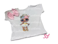 lol shirt 3T with big bow clip 