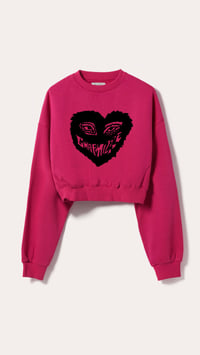OG Mizzle Blk heart Crop Crewneck (hot pink)