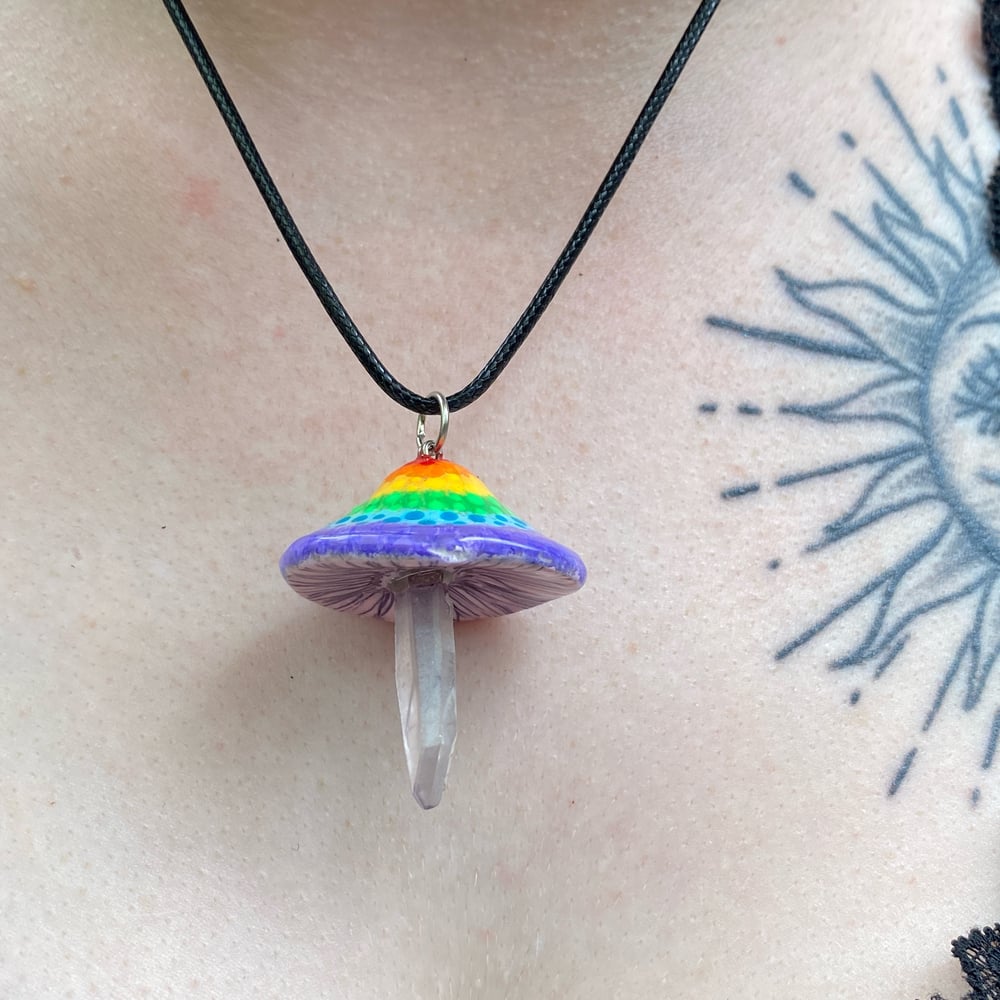 Image of purple tie dye mushroom necklace 