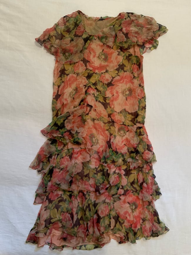 1920s tissue silk chiffon peony dress