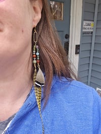 Image 4 of Knotted gemstone and feather earrings 02