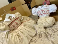 Image 2 of Cream and red smocked suit. 