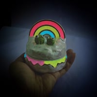 Image 7 of Happy frogs sitting on glow in dark rainbow and holographic cloud jewelry box 