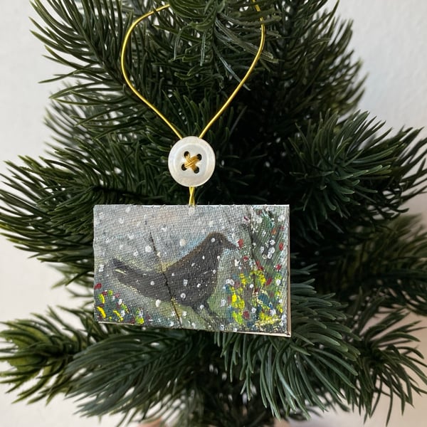 Image of Lady blackbird in winter - miniature painting 