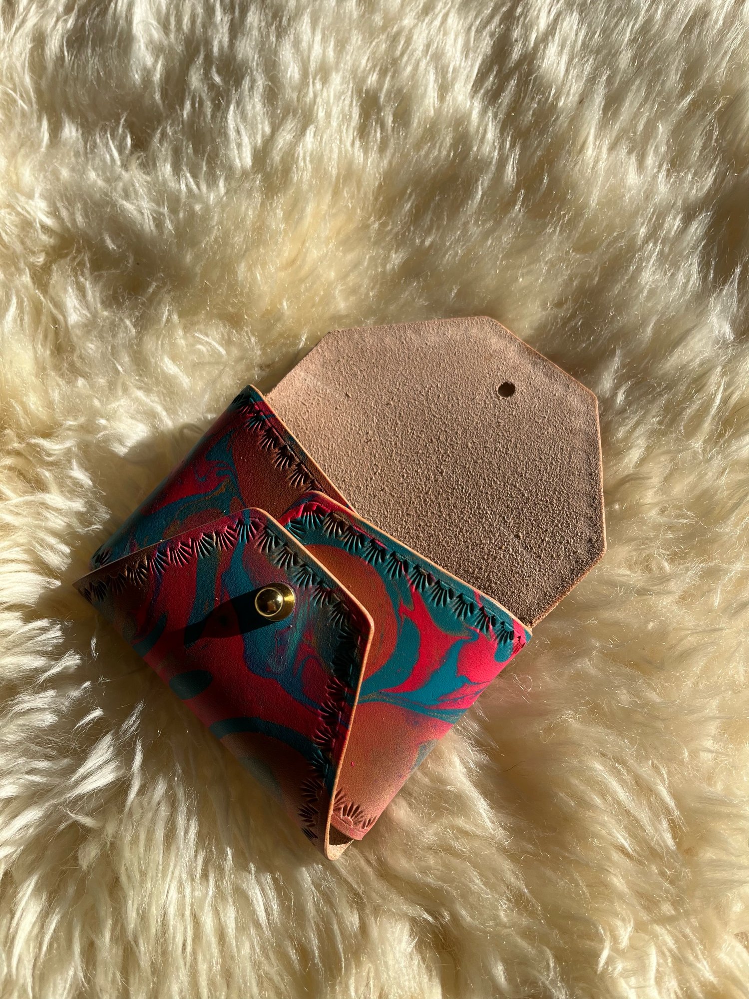 Image of Hot Pink/Turquoise Marbled “No Stitch” Card Wallet 