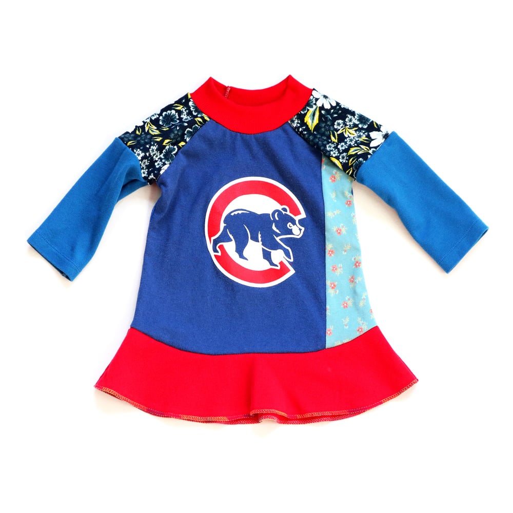 Image of go cubs go floral blue courtneycourtney dress cubs chicago long sleeve chicago cubbies wrigley field