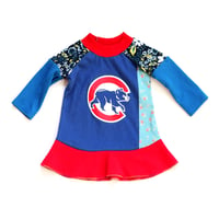 go cubs go floral blue courtneycourtney dress cubs chicago long sleeve chicago cubbies wrigley field