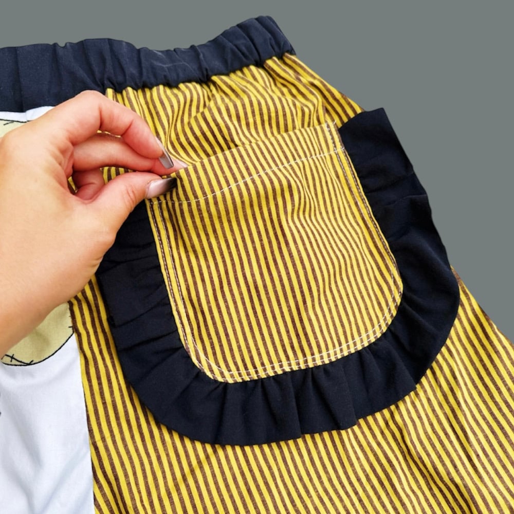Image of High Waisted Ruffle Shorts — Spooky Yellow Stripe