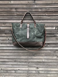 Image 1 of XL carryall in forest green waxed canvas with oiled leather base