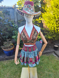Image 1 of Boho Mini Skirt- maroons one size 6-12 uk