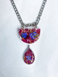 Image 4 of Rose Petal & Forget Me Not Pendant Necklace 