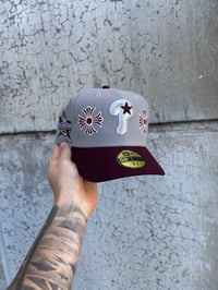 Image 1 of BURGUNDY GREY MULTI TONE PHILADELPHIA PHILLIES CUSTOM FITTED CAP