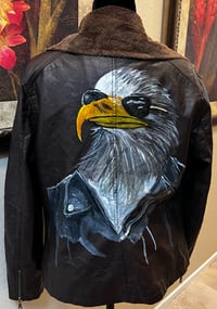 Image 1 of I rage Brown Faux Leather Jacket Painted American Eagle 
