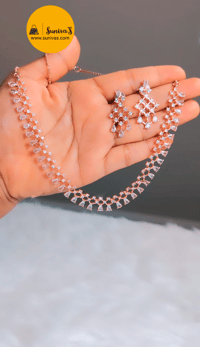 Image 1 of Rosey-Stunning Rose Gold American Diamond Necklace Set  with Earrings 
