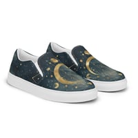 Image 1 of Blue and Gold Celestial Moons Design Women’s Slip-On Canvas Shoes