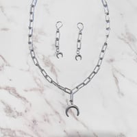 Image 3 of Crescent Moon Chain Necklace + Earring Set