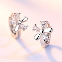 Image 4 of Cute CZ Flower Earrings Fine 925 Sterling Silver with AAA Cubic Zircon Stone Inlay Paved Hoop Loop J