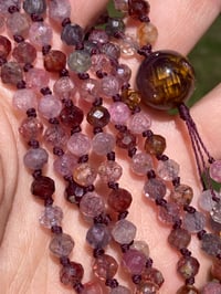Image 2 of Rainbow Spinel Mala with Amethyst Super Seven Guru Bead, Rainbow Spinel Hand Knotted Gemstone Mala