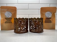 Image 1 of 2-Pack Forest Candleholders + 4 Pure Beeswax Tea Light Candles