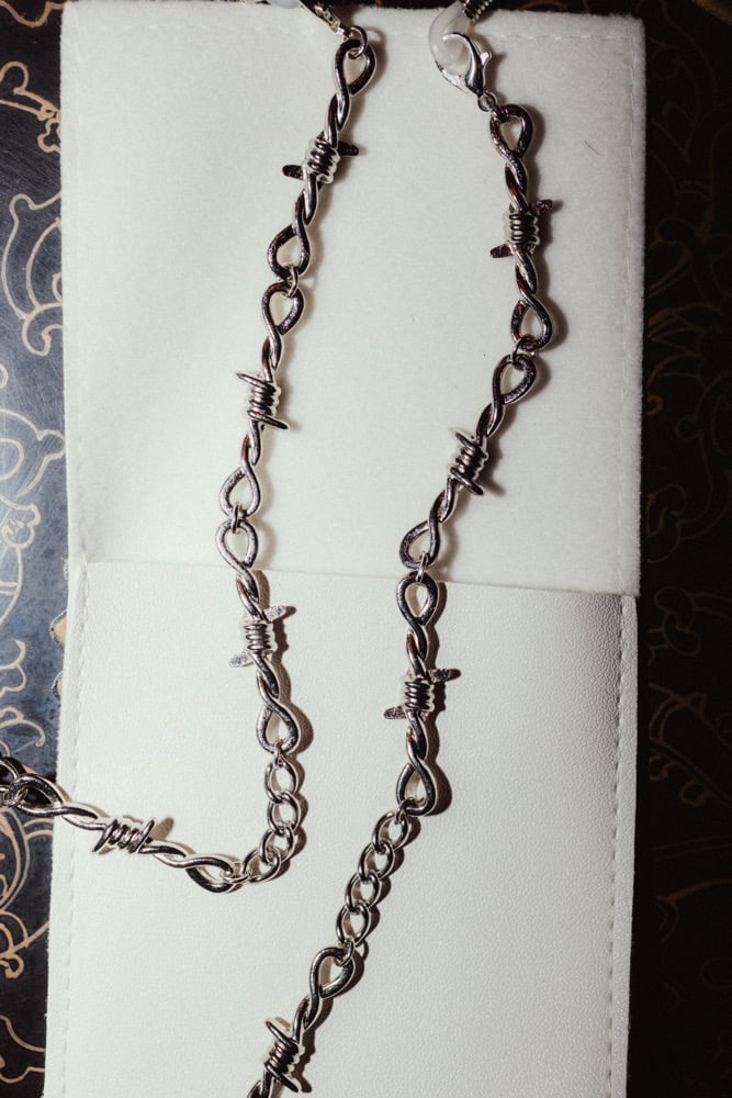 Image of silver barbed wire