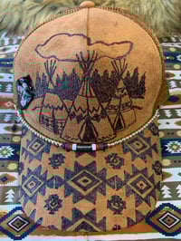 Aztec Native American Indian Teepee Hand-Burned Trucker Hat