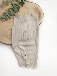 Image 2 of Newborn boy bodysuit for photoshoot | Jeremy | neutral beige | striped fabric