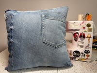 Image 2 of Upcycled “Smurfs” t-shirt and jean toss pillow
