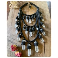 Image 3 of The Venus Necklace - Clear Quartz Crystals and Black Leather
