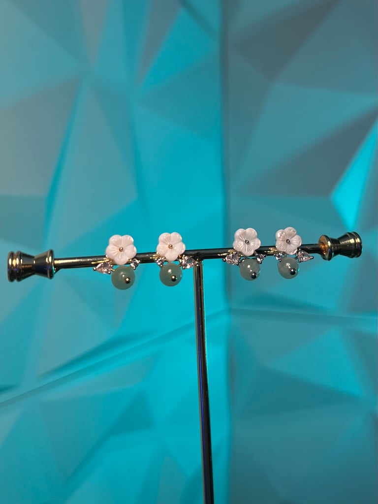 floral cz jaded studs  Image 2