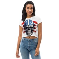 Patriotic skull & flag All-Over Print Crop Tee