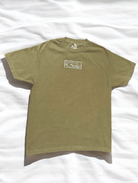 Image 1 of Embroidered Vintage Tee White on Washed Olive Green