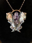 Bisected Mink Skull W/ Amethyst & Carborundum - Necklace & Earring Set