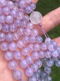 Image 3 of Lavender Moon Quartz with White Moonstone Guru Bead, Lavender Moon Quartz 108 Bead Japa Mala 