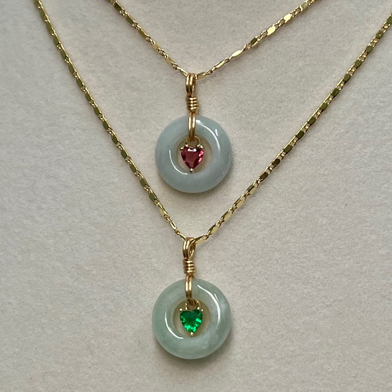 cz heart gem jaded necklace  Image 3