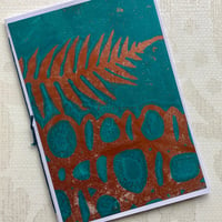 Image 4 of Monoprint Cards, Blank Inside, Set of 3, Teal and Copper