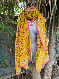 Image 1 of Thassos scarf -Yellow with red flicks and hot pink trim