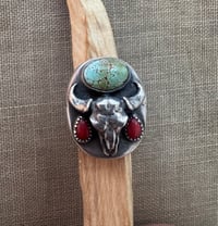 Image 1 of Natural Royston and Vintage Coral Bison Ring 