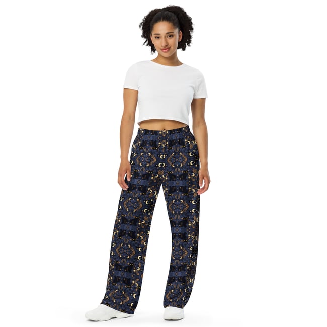 Mooncat print - unisex wide-leg pants