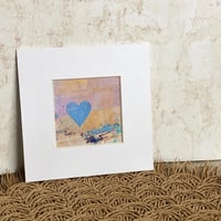Image 1 of Mini Collage ~ Cornflower Blue Heart, Lavender, Blue & Gold ~ 4x4 Inch Mat 