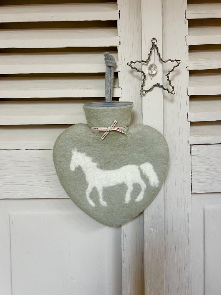 Image of Bouillotte forme Cœur Laine Mérinos : Cheval