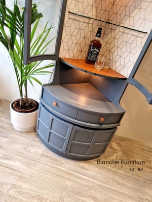 Image of Nathan Corner Drinks Cabinet unit with light - Soapstone with geometric lining