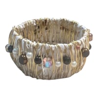Image 2 of Wide Jeweled Bangle Cream/Gold
