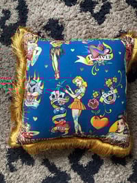 Image 3 of blue Pinup Girl with tiger print Cushion cover