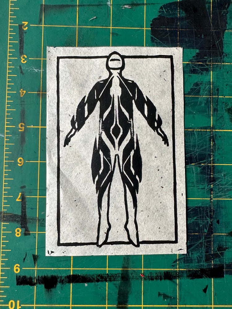 Image of Mini body suit concept Lino print. 4x6