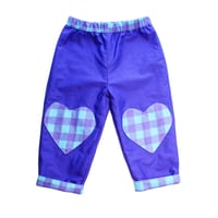 Image 1 of Reversible trousers- purple blue hearts (ready to ship 18-24m)