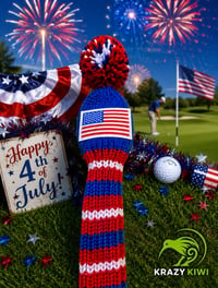 Image 2 of USA United States of America flag 4th July Independance day Custom Golf Club Cover Handknit red w...