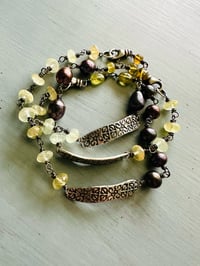 Image 15 of garnet and peacock pearl bracelet with beloved charm