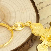 Image 5 of Orthodox Crucifix Keychain Gold Tone Religious Engraved Cross Keyring for Church Souvenir Christian 